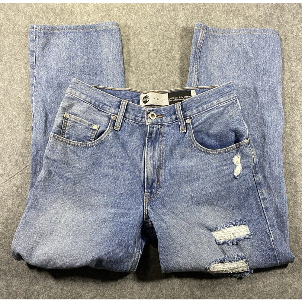 Silver Tab Jeans Womens 29 Light Wash Distressed High Waisted 94' Baggy